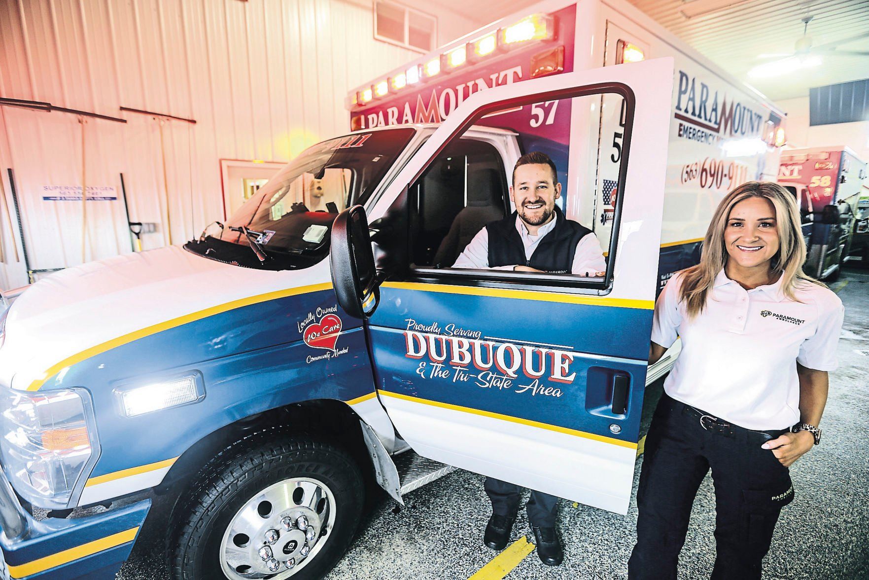 Andy Ney and his sister, Alicia Ludescher, have taken on leadership roles at Paramount Ambulance in Dubuque. Their parents, Marvin and Maria Ney, started the service in 2003. The company and the siblings have recently earned awards.    PHOTO CREDIT: Dave Kettering