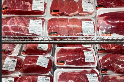 A selection of beef cuts is displayed at a Publix Supermarket, Wednesday, Oct. 20, 2021, in Miami. Prices paid by U.S. consumers jumped in December 2021 compared to a year earlier, the latest evidence that rising costs for food, gas, rent and other necessities are heightening the financial pressures on America