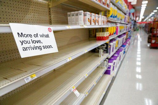 A sign tells customers that merchandise is on order at a Target store in Hackensack, N.J., Wednesday, Jan. 12, 2022. (AP Photo/Seth Wenig)    PHOTO CREDIT: Seth Wenig