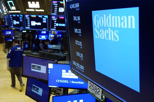 Goldman Sachs said its fourth-quarter profits fell by 13% from a year earlier, largely due to the bank preparing to pay out hefty pay packages to its well-compensated employees.    PHOTO CREDIT: Richard Drew