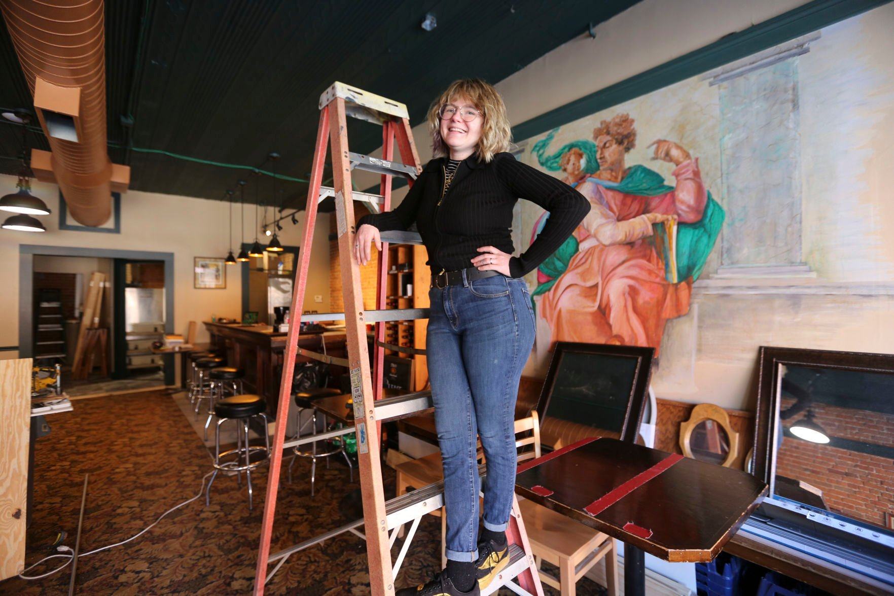 Sophie Pfile and her husband, Tom, own Cannova’s Pizzeria at 247 N. Main St. in Galena, Ill. They are currently renovating the interior of the restaurant and hope to again open it to dine-in customers in early March.    PHOTO CREDIT: Dave Kettering