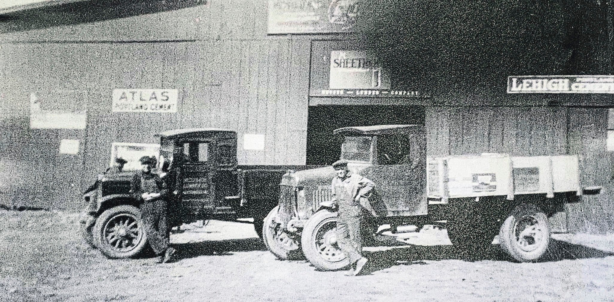 Meuser Lumber Co. trucks are seen circa 1930 in Guttenberg, Iowa. The company once operated a feed mill and harvested ice during its early years.    PHOTO CREDIT: Contributed