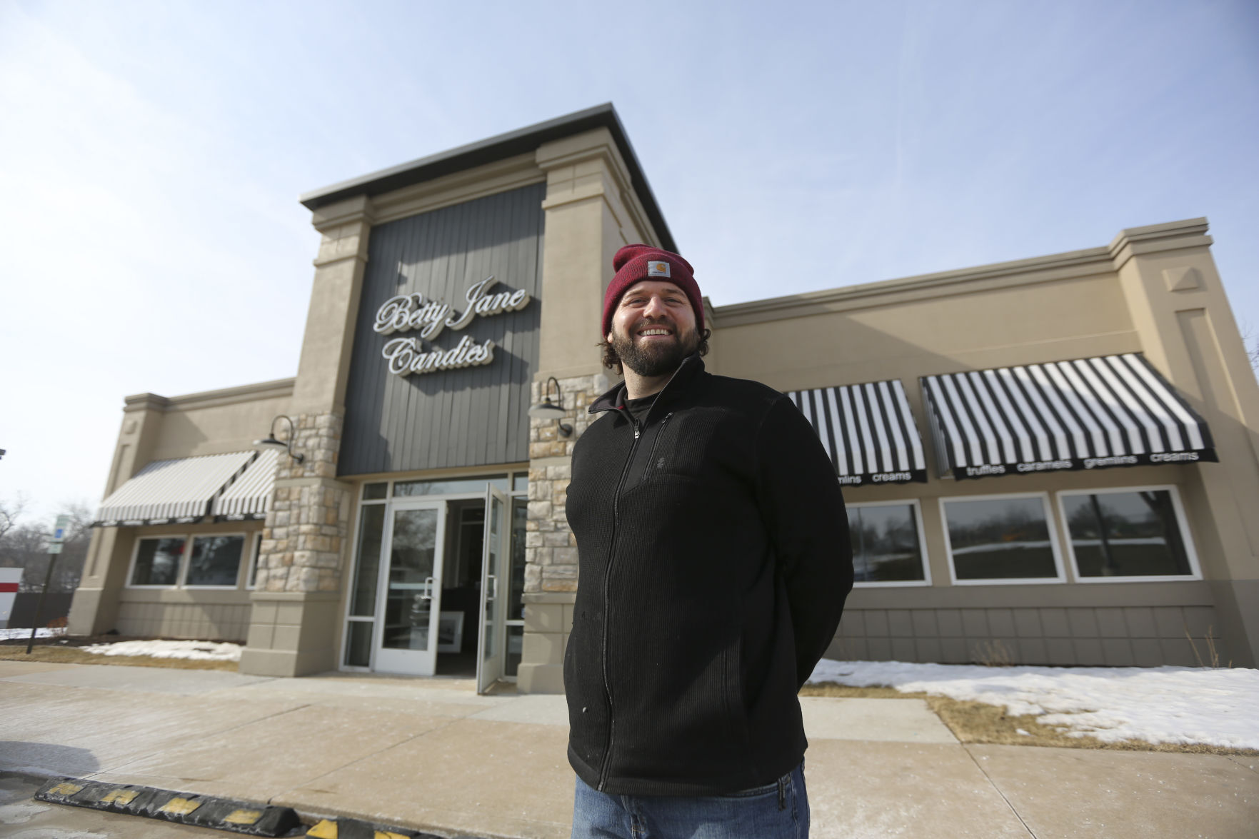 Drew Siegert, president of Betty Jane Candies, stands outside the new location.    PHOTO CREDIT: Dave Kettering