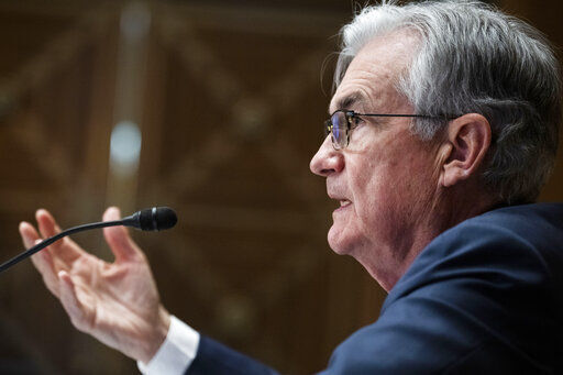 Federal Reserve Chairman Jerome Powell testifies before the Senate Banking Committee hearing, Thursday, March 3, 2022 on Capitol Hill in Washington. (Tom Williams, Pool via AP)    PHOTO CREDIT: Tom Williams