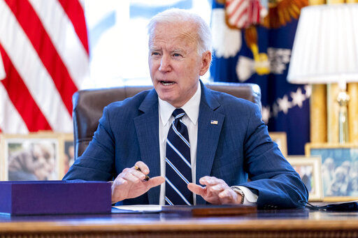 President Joe Biden released a budget blueprint today that calls for higher taxes on the wealthy, lower federal deficits, more money for police and greater funding for education, public health and housing.    PHOTO CREDIT: Andrew Harnik