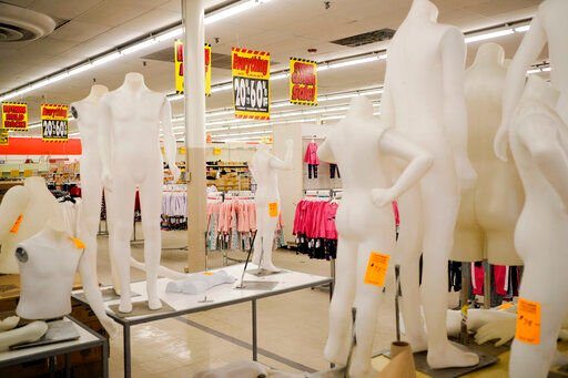 Mannequins are among the display items and fixtures for sale at the Kmart in Avenel, N.J., Monday, April 4, 2022. When the New Jersey store closes its doors on April 16, it will leave only three remaining U.S. locations for the former retail powerhouse. It