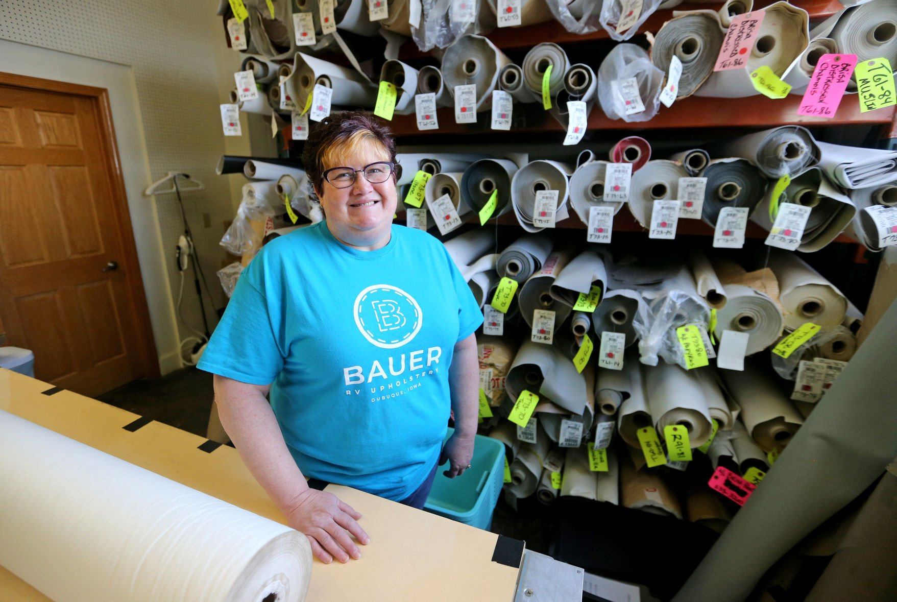Owner Lisa Bauer stands at Bauer RV Upholstery in Dickeyville, Wis., on Monday, April 11, 2022.    PHOTO CREDIT: JESSICA REILLY