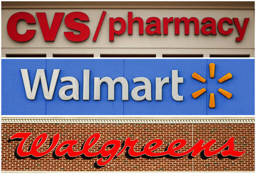 A hearing will begin today in federal court in Cleveland that will result in a judge determining how much CVSHealth, Walgreens Co. and Walmart Corp. should pay two northeast Ohio counties to help them abate the continuing opioid crisis.    PHOTO CREDIT: AP Photo/File