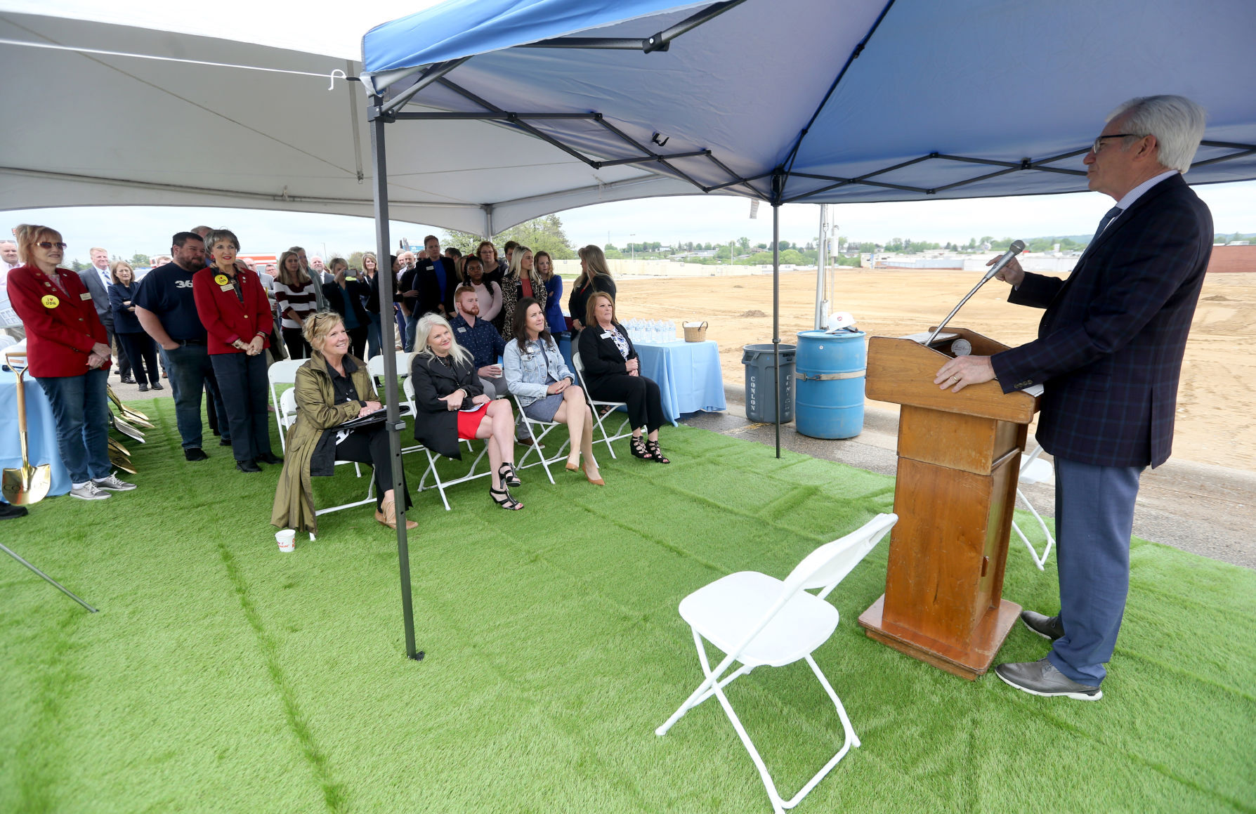 Rick Dickinson, president and CEO of Greater Dubuque Development Corp., speaks during a groundbreaking for Collins Community Credit Union