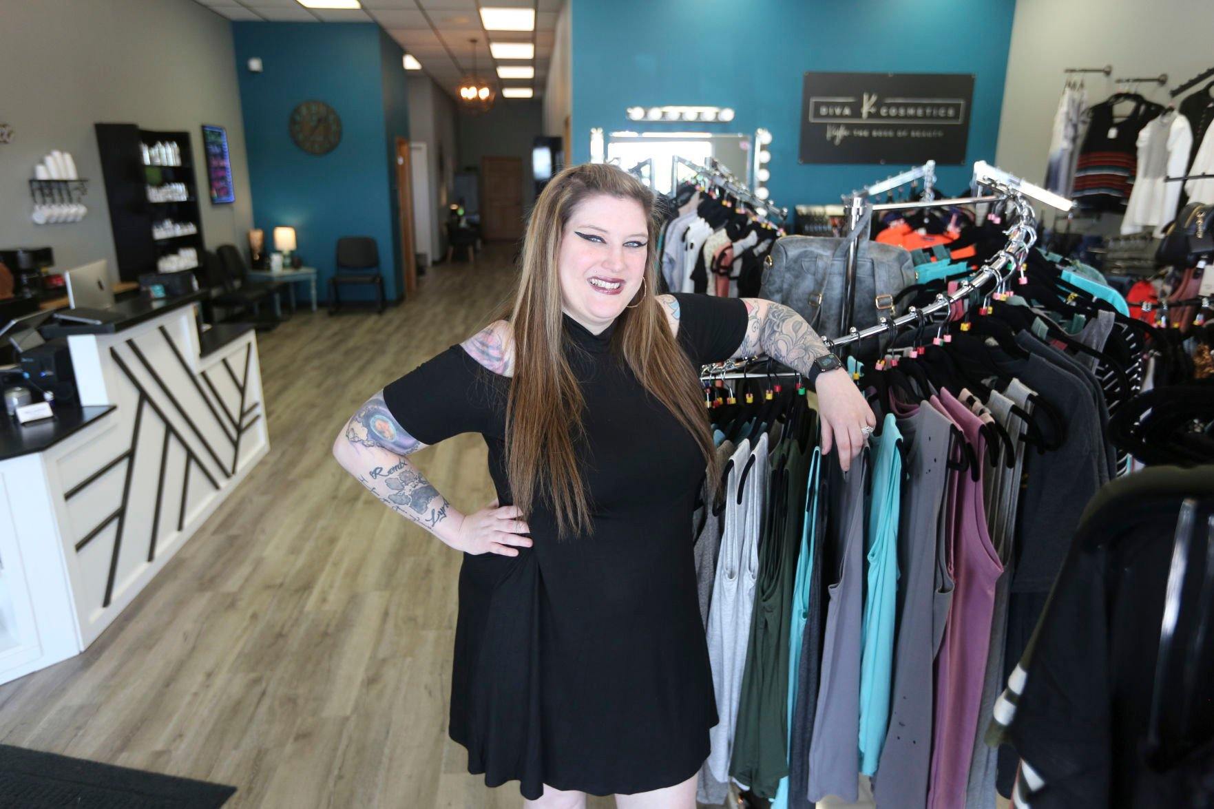 Kaylee Webb, owner of A New You Spa & Boutique, poses in her business at 3337 Hillcrest Road. In the new location, she was able to expand the boutique side of her business, and she will now be launching her own line of hair care products and perfume.    PHOTO CREDIT: Dave Kettering