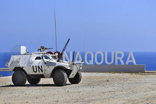 A United Nations Interim Force In Lebanon (UNIFIL) peacekeeping force vehicle patrols in the southern coastal border Lebanese-Israeli town of Naqoura, Lebanon, Monday, June 6, 2022. The Lebanese government invited on Monday a U.S. envoy mediating between Lebanon and Israel over their disputed maritime border to return to Beirut as soon as possible to work out an agreement amid rising tensions along the border. (AP Photo/Mohammed Zaatari)    PHOTO CREDIT: Mohammad Zaatari