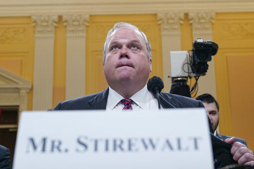 Chris Stirewalt, former Fox News political editor, arrives to testify as the House select committee investigating the Jan. 6 attack on the U.S. Capitol continues to reveal its findings of a year-long investigation, at the Capitol in Washington, Monday, June 13, 2022. (AP Photo/Susan Walsh)    PHOTO CREDIT: Susan Walsh