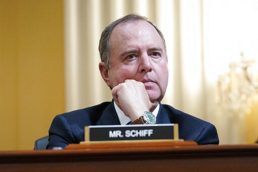 Rep. Adam Schiff, D-Calif., listens as the House select committee investigating the Jan. 6 attack on the U.S. Capitol continues to reveal its findings of a year-long investigation, at the Capitol in Washington, Monday, June 13, 2022. (AP Photo/Susan Walsh)    PHOTO CREDIT: Susan Walsh