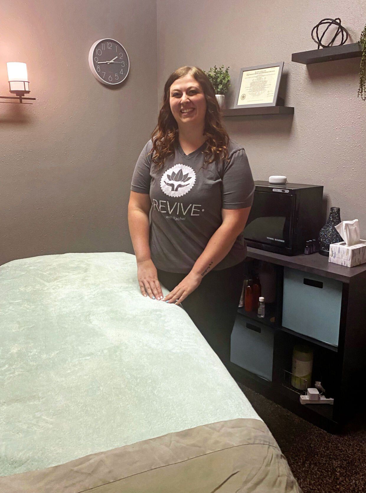Rachel Mueller, a native of Hazel Green, Wis., started her own massage therapy business, Revive with Rachel. She’s currently working out of a spa on Main Street in Cuba City, but she someday hopes to grow by hiring other massage therapists and having her own location.    PHOTO CREDIT: Contributed