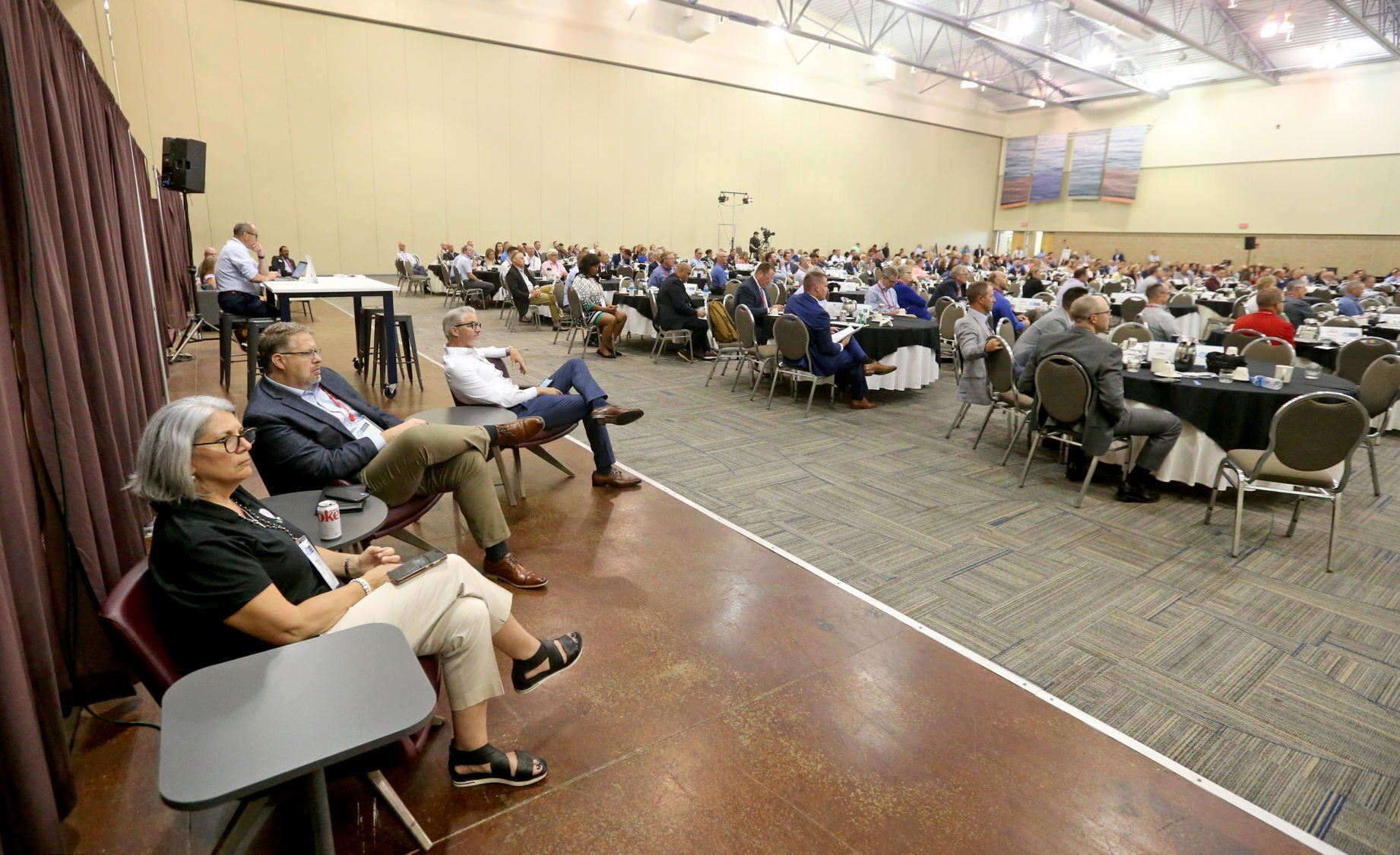 Attendees listen to a presentation from Sheryl Connelly, chief futurist with Ford Motor Co., during the Iowa Association of Business and Industry conference at Grand River Center in Dubuque on Wednesday, June 15, 2022.    PHOTO CREDIT: JESSICA REILLY
