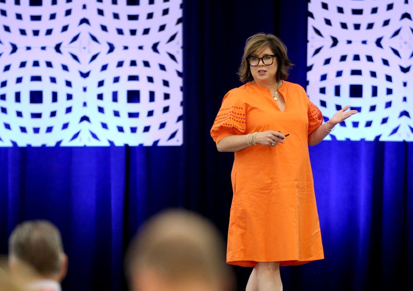 Sheryl Connelly, chief futurist with Ford Motor Co., speaks during the Iowa Association of Business and Industry conference at Grand River Center in Dubuque on Wednesday, June 15, 2022.    PHOTO CREDIT: JESSICA REILLY