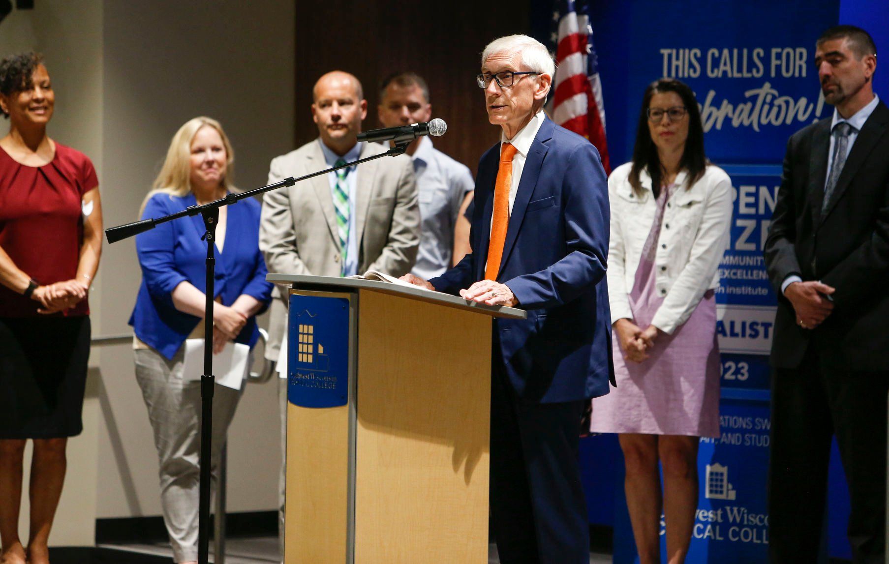 Wisconsin Gov. Tony Evers announces $2.9 million in grant funding for workforce development efforts at Southwest Wisconsin Technical College in Fennimore, Wis., on Thursday, June 23, 2022..    PHOTO CREDIT: Dave Kettering