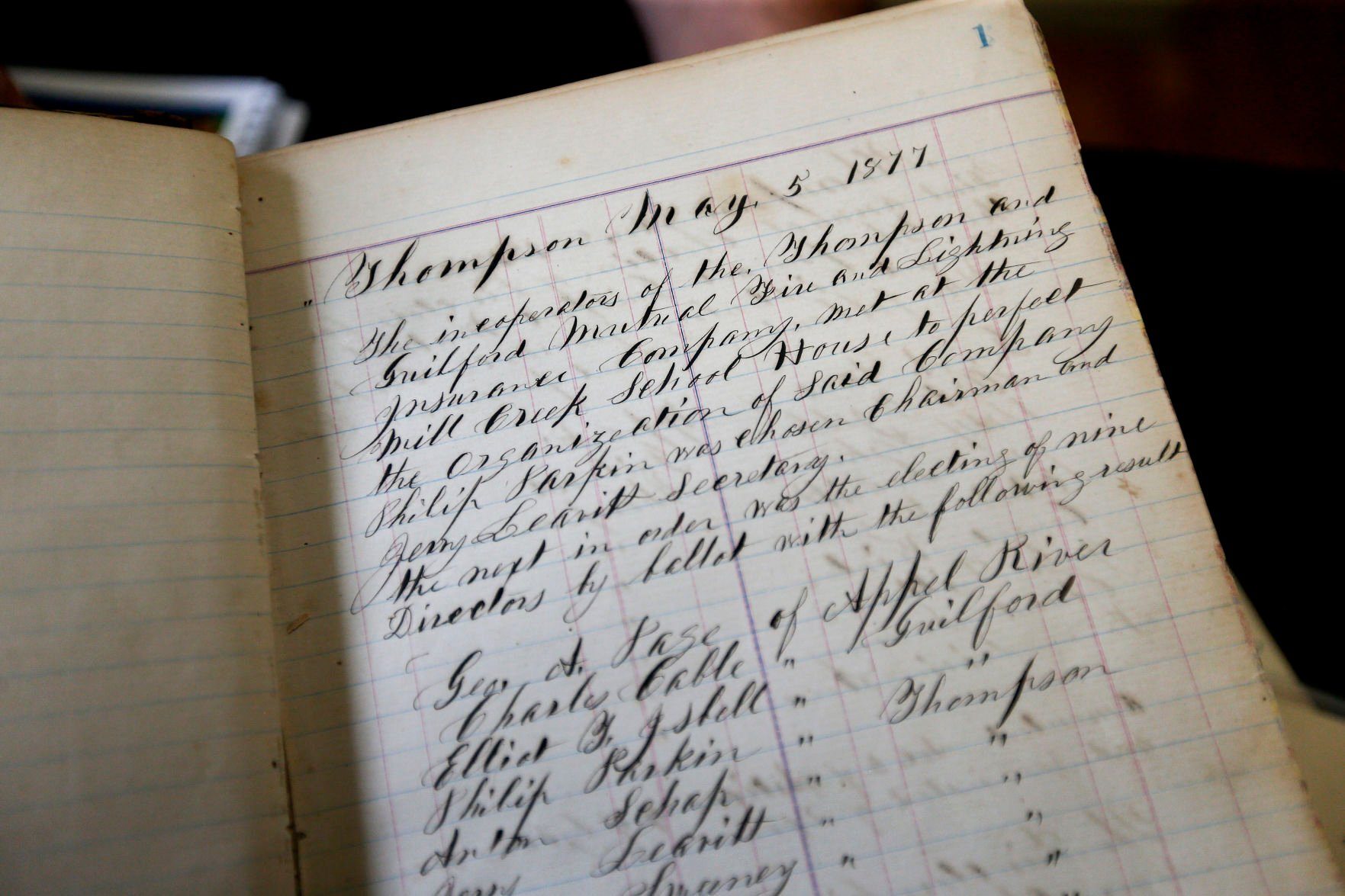 The first ledger book from Thompson & Guilford Insurance.    PHOTO CREDIT: Dave Kettering