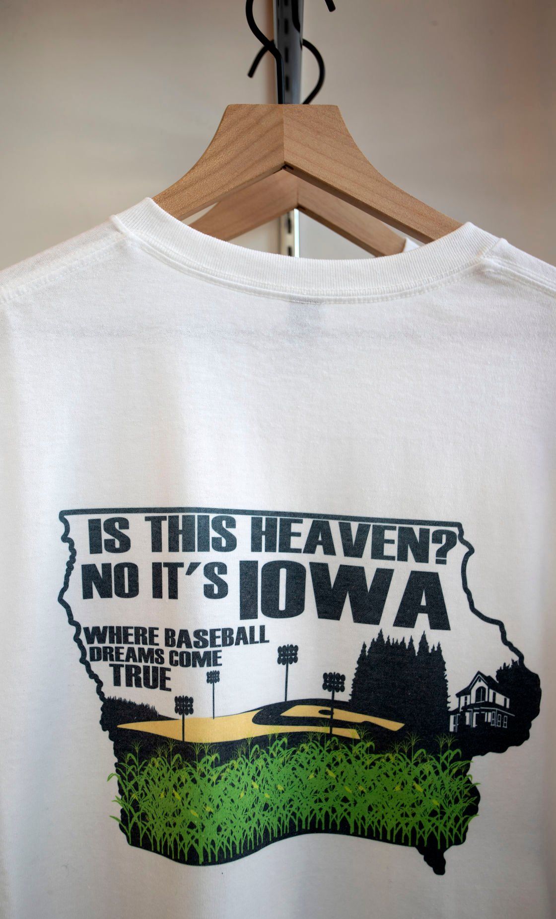A Field of Dreams-themed shirt is on sale at Haberdash Outfitters Co. in Dyersville, Iowa. Photo Taken Tuesday, August 2, 2022.    PHOTO CREDIT: Stephen Gassman