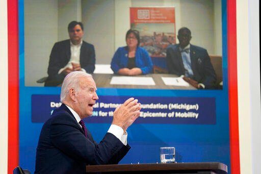 President Joe Biden speaks during an event about the American Rescue Plan in the South Court Auditorium on the White House campus, Friday, Sept. 2, 2022, in Washington. (AP Photo/Evan Vucci)    PHOTO CREDIT: Evan Vucci