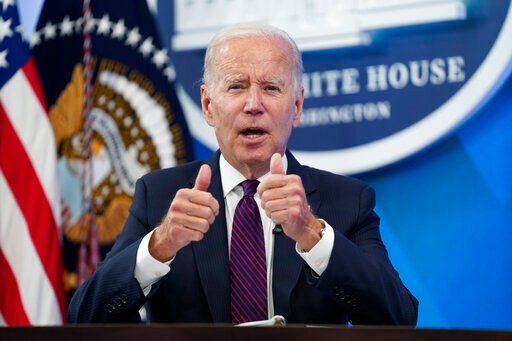 President Joe Biden speaks about the American Rescue Plan during an event in the South Court Auditorium on the White House campus, Friday, Sept. 2, 2022, in Washington. (AP Photo/Evan Vucci)    PHOTO CREDIT: Evan Vucci