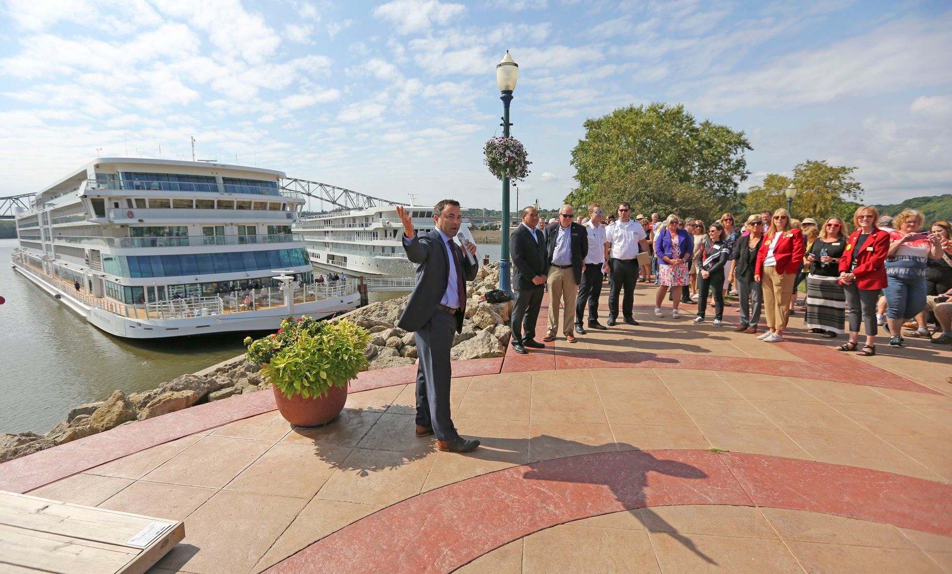 Dubuque Mayor Brad Cavanagh speaks during a ribbon-cutting ceremony for the Viking Mississippi.    PHOTO CREDIT: Dave Kettering