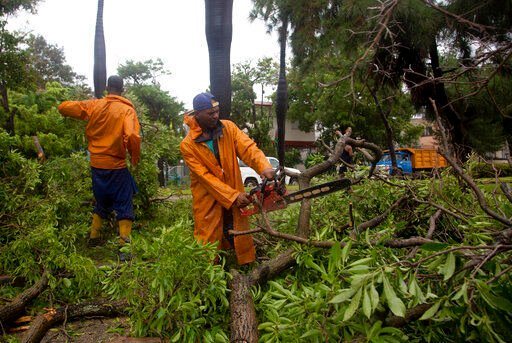 Crews clear fallen trees bought down by the winds of Hurricane Ian, in Havana, Cuba, Tuesday, September 27, 2022. Ian made landfall at 4:30 a.m. EDT Tuesday in Cuba
