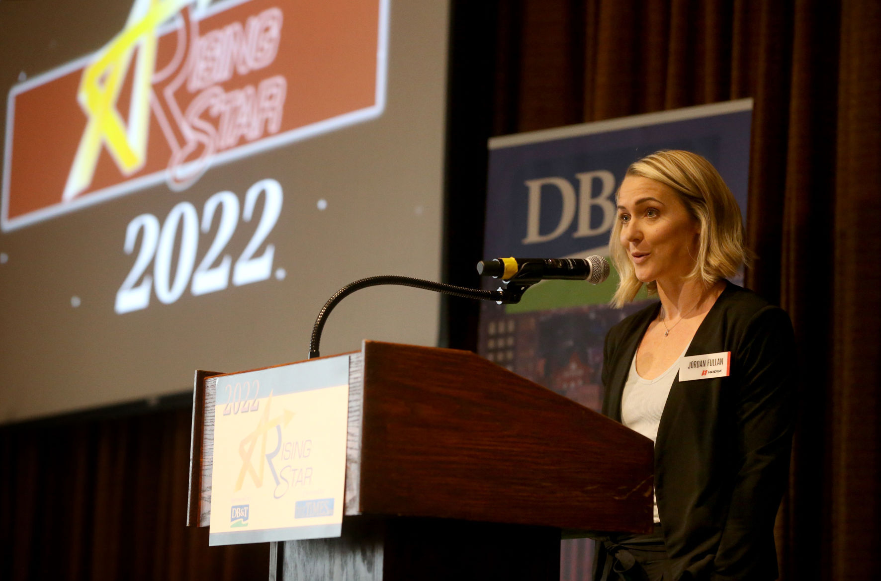 Keynote speaker Jordan Fullan speaks during the Rising Stars breakfast at Diamond Jo Casino in Dubuque on Wednesday, Sept. 14, 2022. The event was presented by bizTimes.biz and sponsored by Dubuque Bank and Trust.    PHOTO CREDIT: JESSICA REILLY