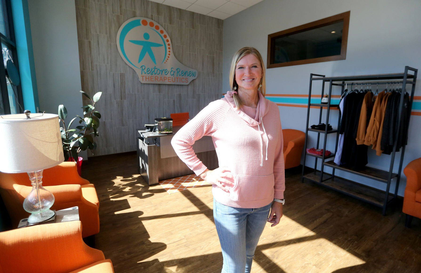 Lindsey Topping owns Restore and Renew Therapeutics in Asbury, Iowa.    PHOTO CREDIT: JESSICA REILLY