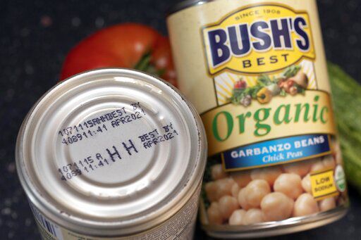 An expired "best by" date is seen on a can of garbanzo beans, Saturday, Aug. 20, 2022, in Boston. (AP Photo/Michael DwyerAs awareness grows around the world about the problem of food waste, one culprit in particular is drawing scrutiny: “best before” labels. Manufacturers have used the labels for decades to estimate peak freshness. Unlike “use by” labels, which are found on perishable foods like meat and dairy, “best before” labels have nothing to do with safety and may encourage consumers to throw away food that’s perfectly fine to eat. (AP Photo/Michael Dwyer)    PHOTO CREDIT: Michael Dwyer