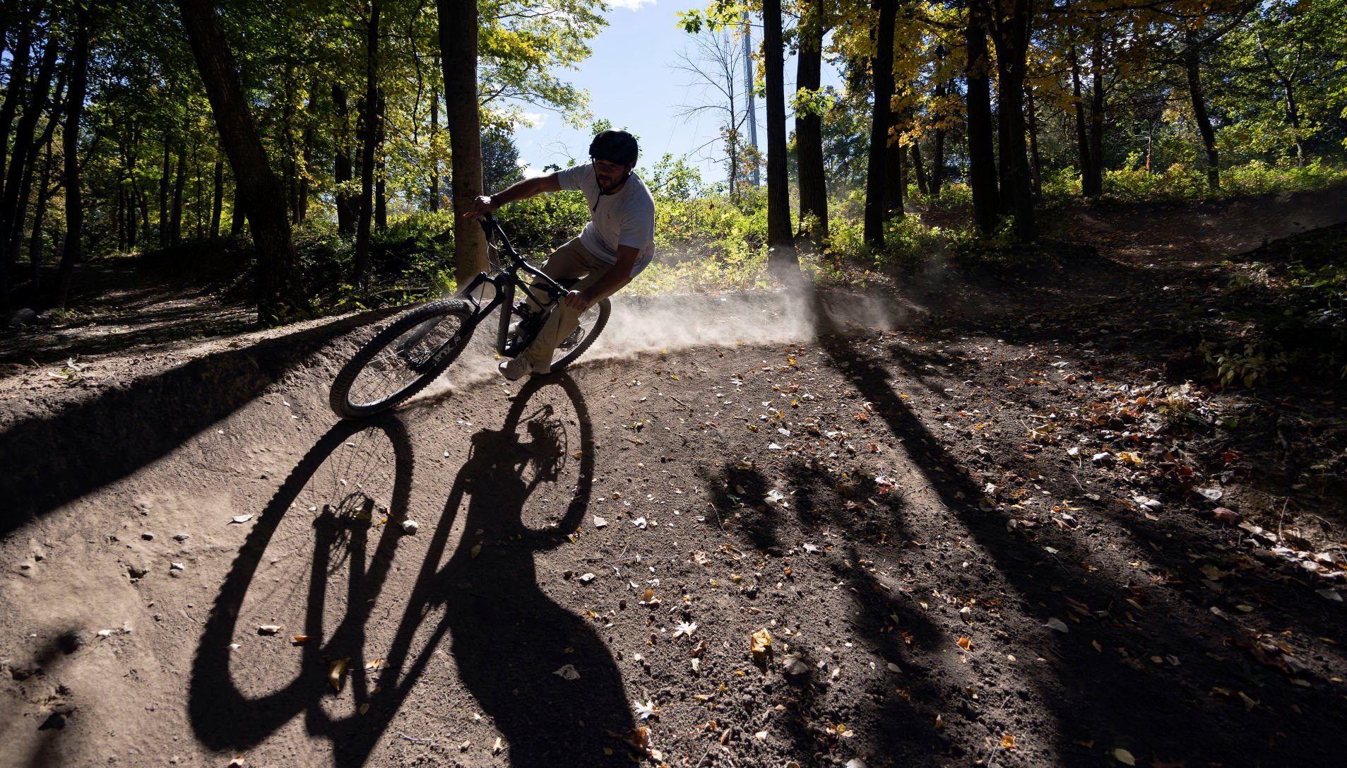 Quinten Bergles rides one of the trails at Farside Mountain Bike Park at Chestnut Mountain Resort in Galena, Ill., on Friday, Oct. 7, 2022.    PHOTO CREDIT: Stephen Gassman