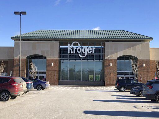 FILE - Exterior of the Kroger grocery store in Novi, Mich., is seen Saturday, Jan. 23, 2021. Two of the nation
