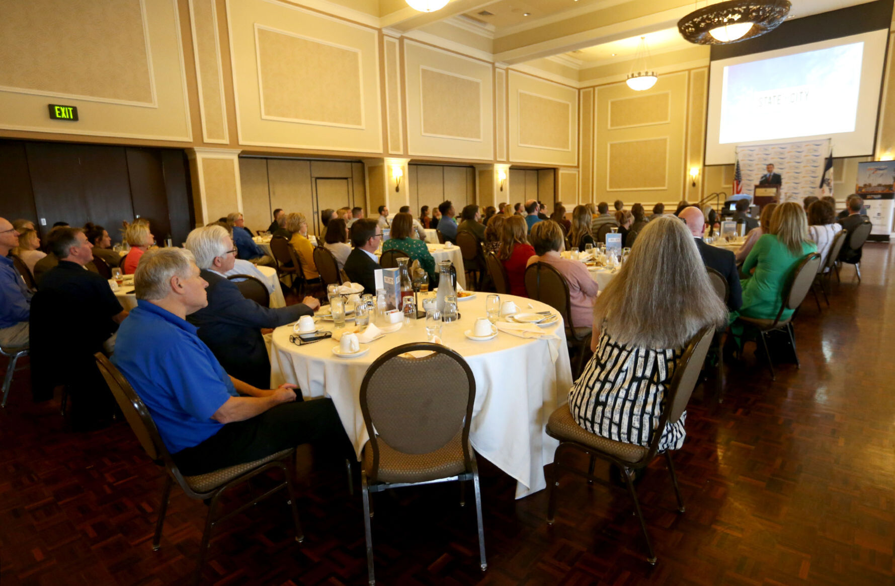 Attendees listen to Dubuque Mayor Brad Cavanagh speak during the State of the City luncheon at Hotel Julien Dubuque on Tuesday, Oct. 11.    PHOTO CREDIT: JESSICA REILLY