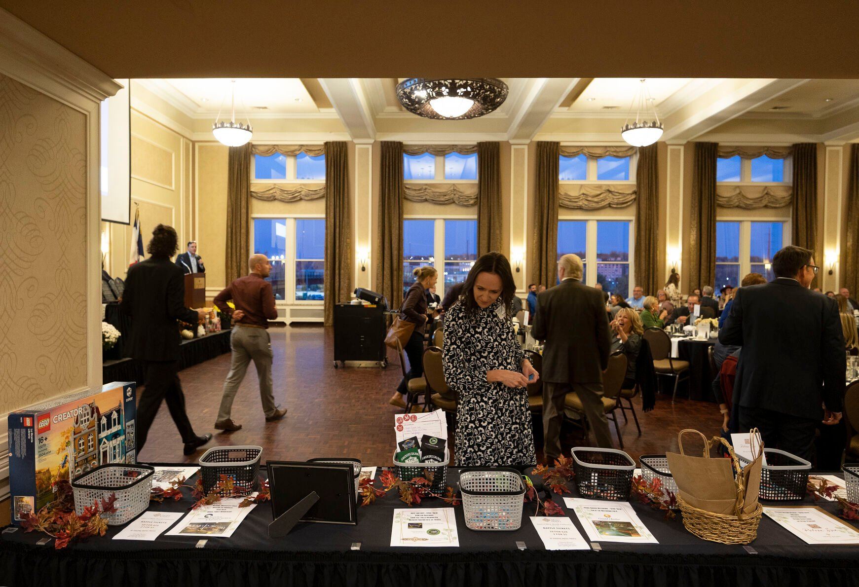 A raffle table at Dubuque Main Street’s annual awards program at the Hotel Julien Dubuque on Tuesday, Oct. 25.    PHOTO CREDIT: Stephen Gassman