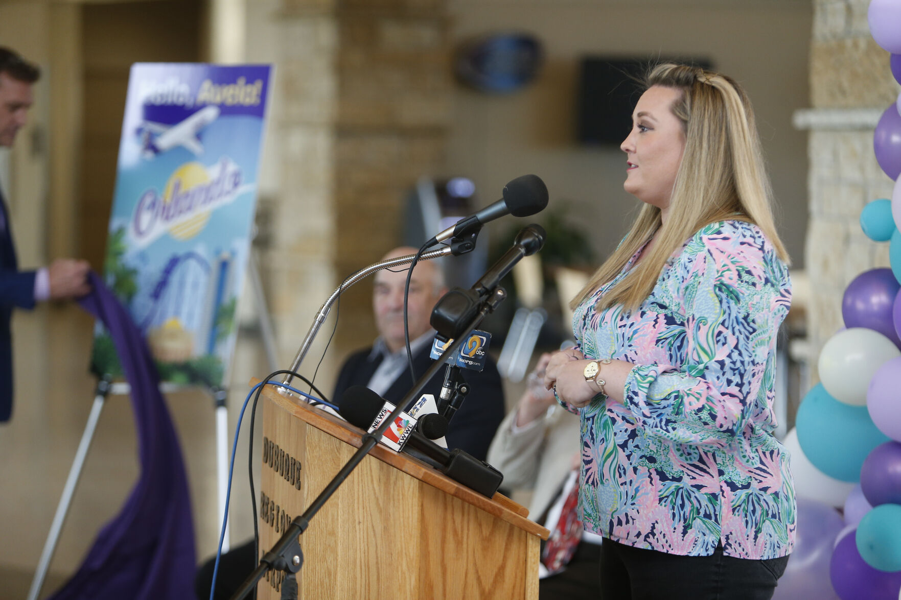 Avelo Airlines Communications Manager Courtney Goff speaks during a press conference announcing the low-cost airline as the new carrier from Dubuque Regional Airport on Thursday, Nov. 3, 2022.    PHOTO CREDIT: Dave Kettering