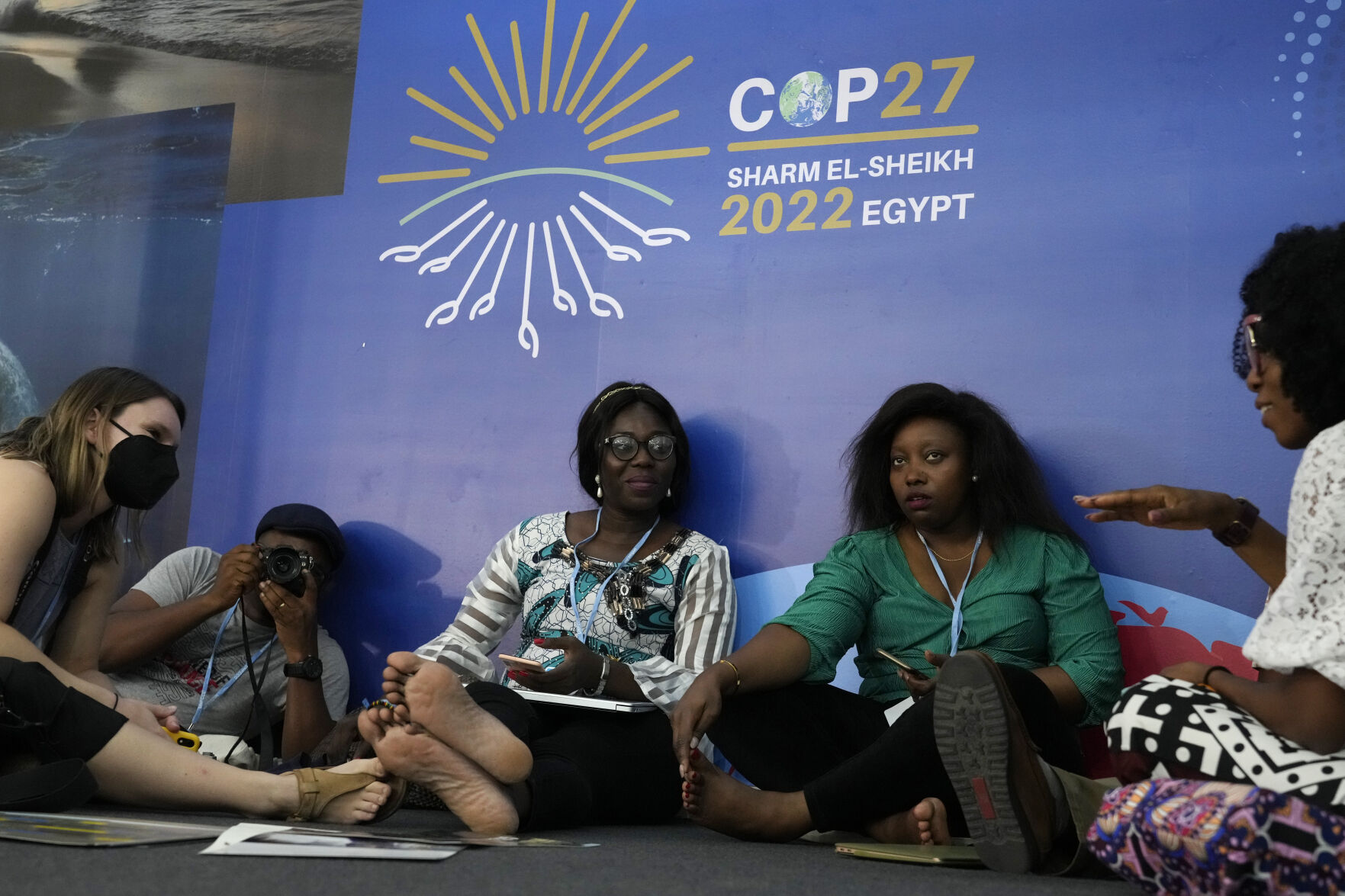 <p>Attendees talk during the COP27 U.N. Climate Summit, Monday, Nov. 7, 2022, in Sharm el-Sheikh, Egypt. (AP Photo/Peter Dejong)</p>   PHOTO CREDIT: Peter Dejong - staff, AP