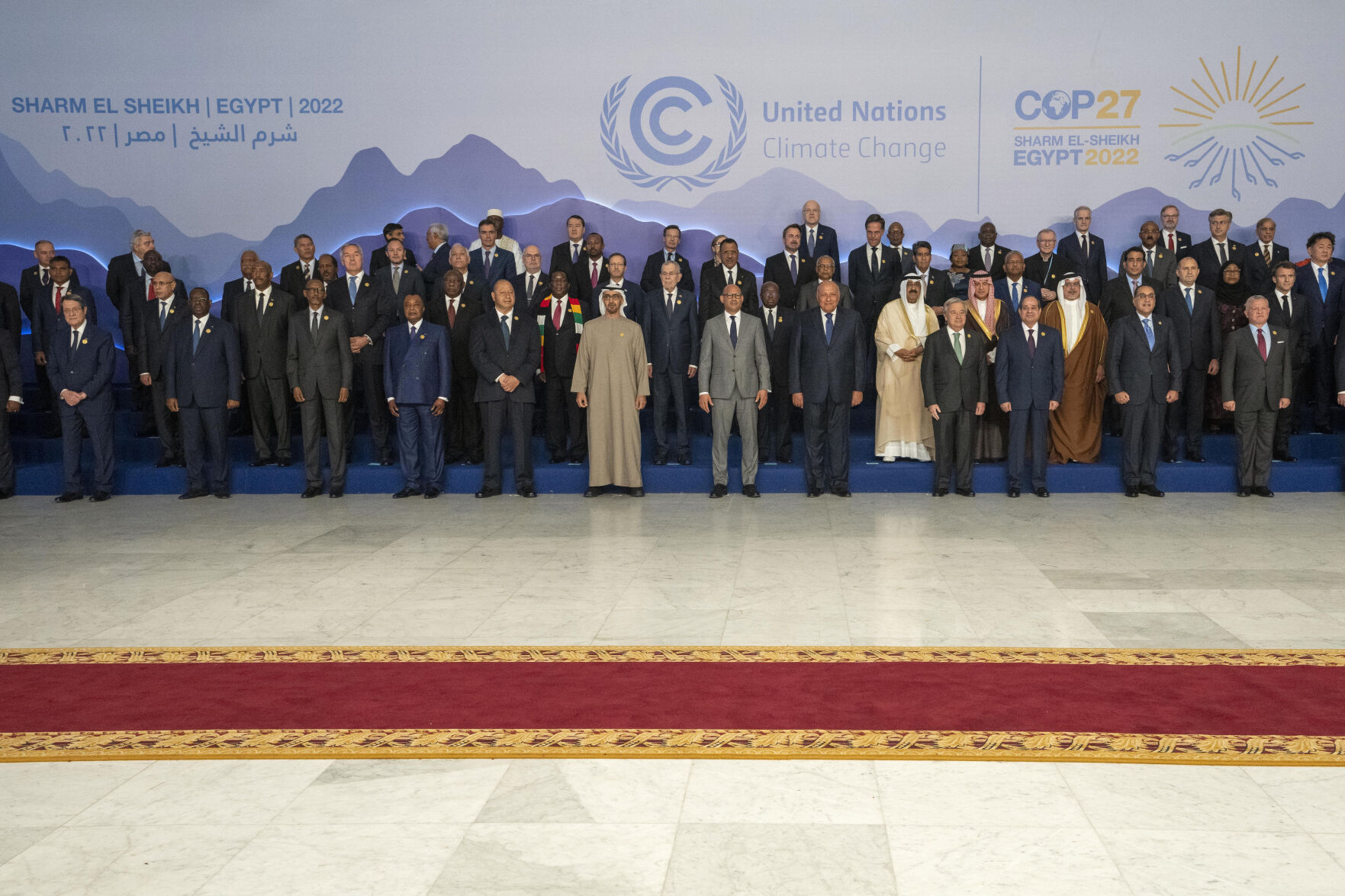 <p>Leaders gather for a photo at the COP27 U.N. Climate Summit, in Sharm el-Sheikh, Egypt, Monday, Nov. 7, 2022. (AP Photo/Nariman El-Mofty)</p>   PHOTO CREDIT: Nariman El-Mofty - staff, AP
