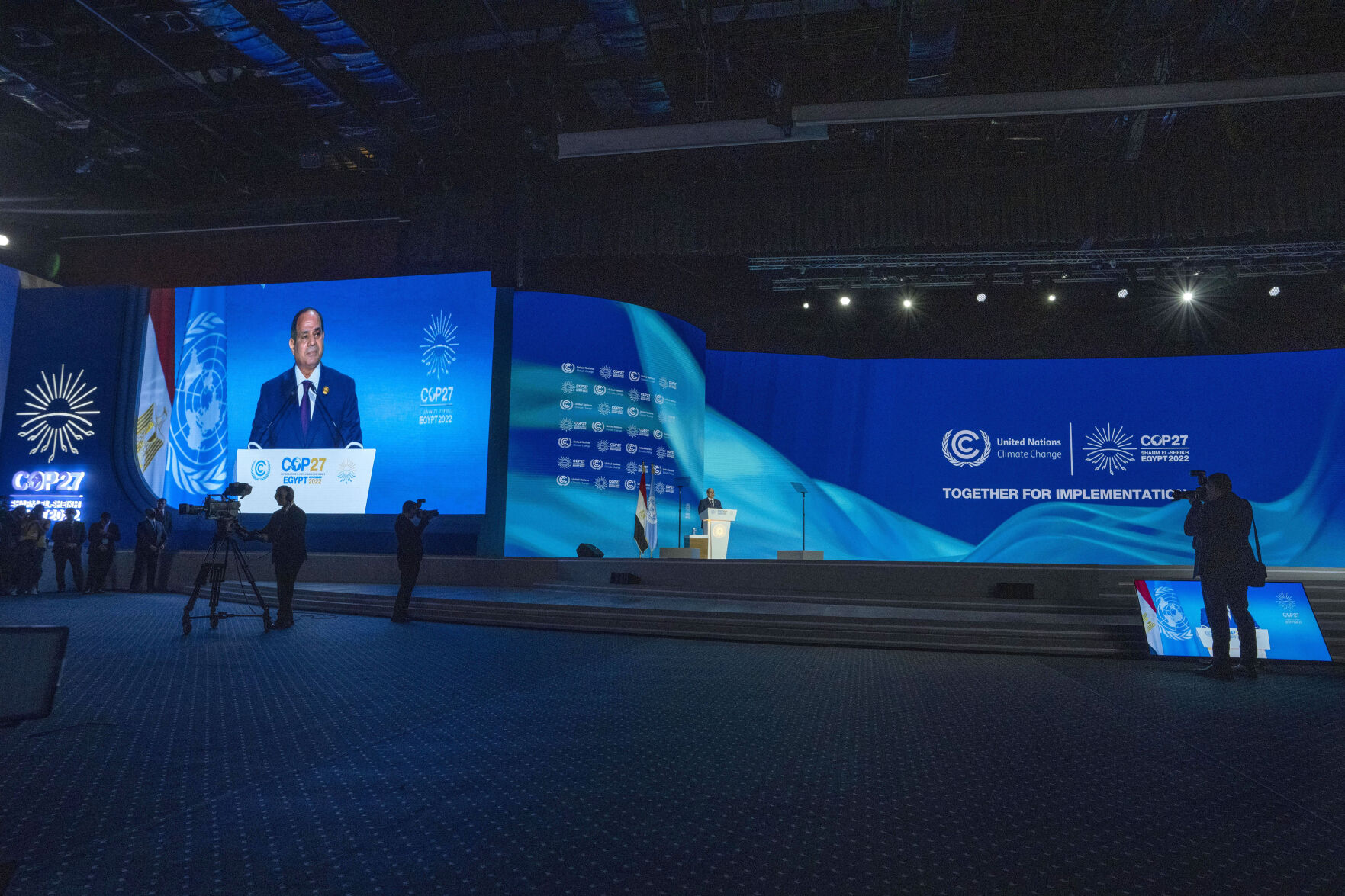 <p>Egyptian President Abdel Fattah el-Sissi, gives a speech during the COP27 U.N. Climate Summit, in Sharm el-Sheikh, Egypt, Monday, Nov. 7, 2022. (AP Photo/Nariman El-Mofty)</p>   PHOTO CREDIT: Nariman El-Mofty - staff, AP