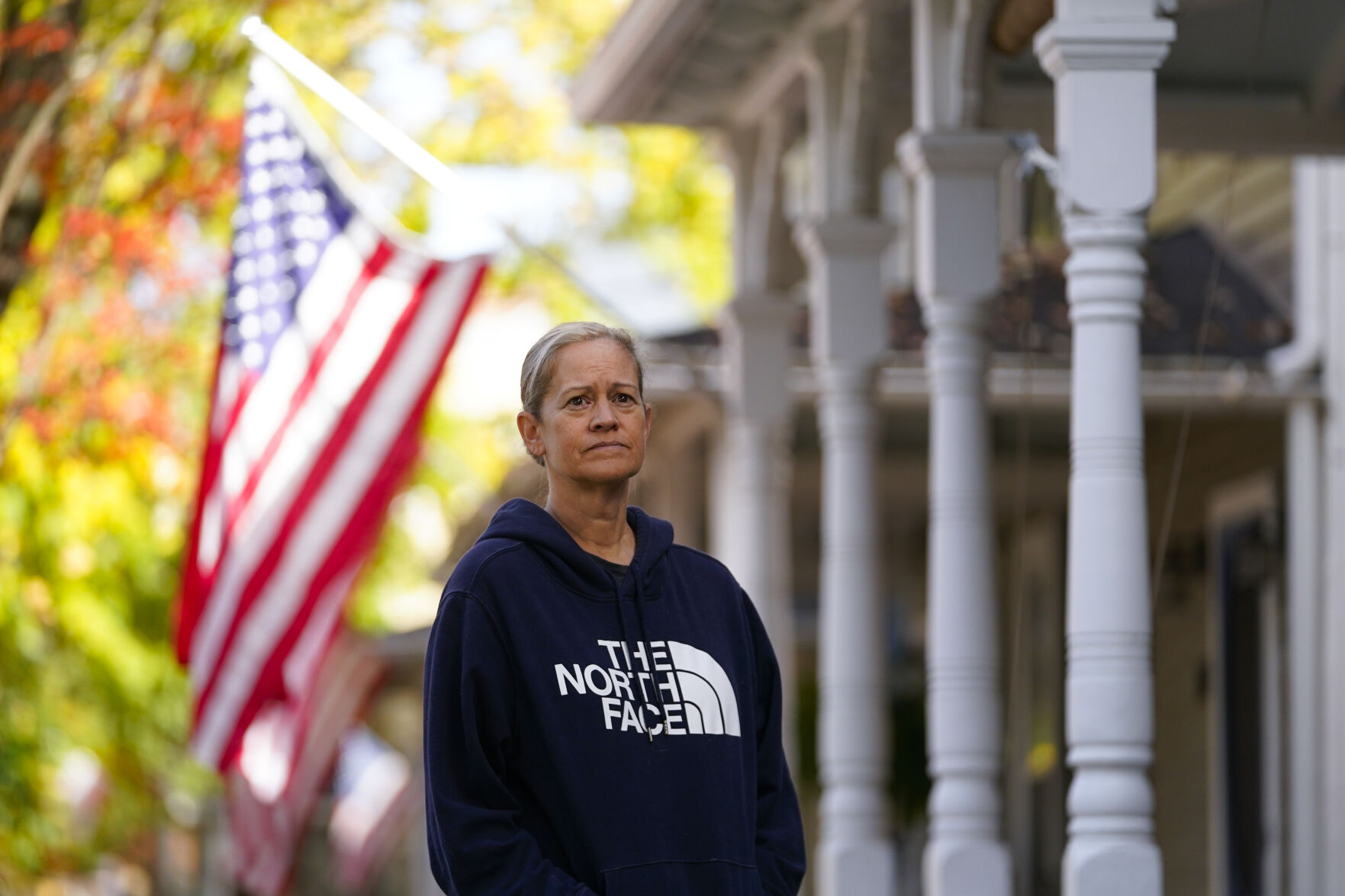 <p>Jennifer Quade poses for The Associated Press, Friday, Nov. 4, 2022, in Chestertown, Md. She moved to the rural community from Baltimore more than 20 years ago and says the U.S. is at a crossroads. (AP Photo/Julio Cortez)</p>   PHOTO CREDIT: Julio Cortez - staff, AP