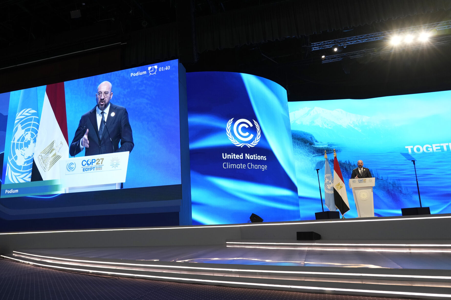 <p>European Council President Charles Michel speaks at the COP27 U.N. Climate Summit, Tuesday, Nov. 8, 2022, in Sharm el-Sheikh, Egypt. (AP Photo/Peter Dejong)</p>   PHOTO CREDIT: Peter Dejong - staff, AP
