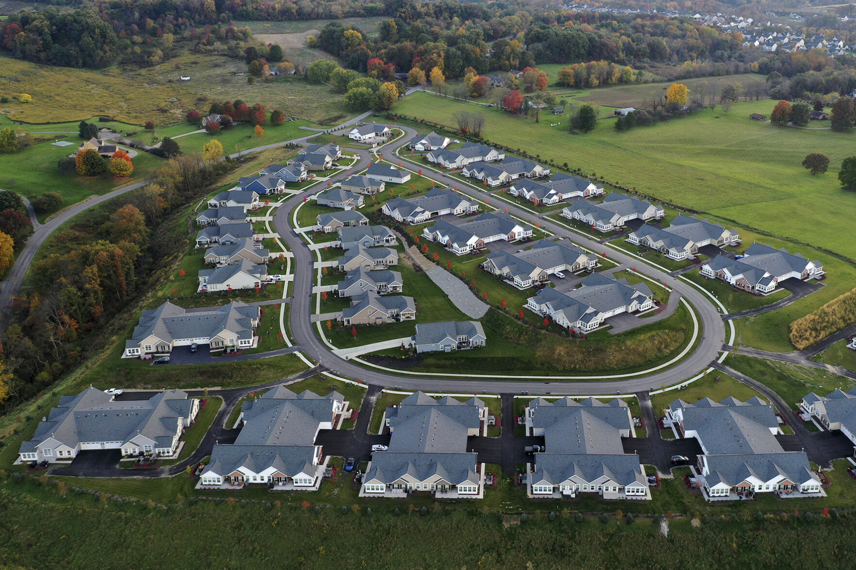 <p>A new housing development in Middlesex Township, Pa., is shown from above on Oct 12, 2022. Home prices are slowing sharply compared with a year ago and have begun to fall on a monthly basis. (AP Photo/Gene J. Puskar)</p>   PHOTO CREDIT: Gene J. Puskar - staff, AP