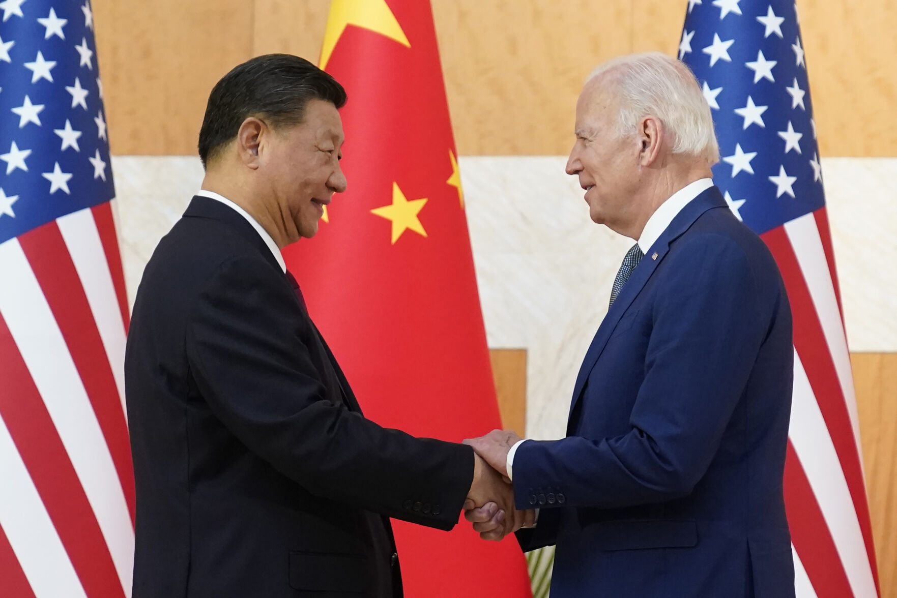 <p>U.S. President Joe Biden, right, and Chinese President Xi Jinping shake hands before their meeting on the sidelines of the G20 summit meeting, Monday, Nov. 14, 2022, in Nusa Dua, in Bali, Indonesia. (AP Photo/Alex Brandon)</p>   PHOTO CREDIT: Alex Brandon 