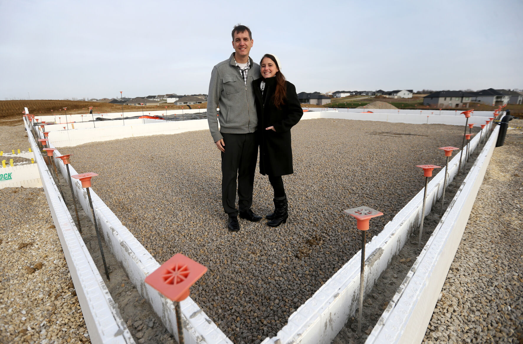 Alex Goerdt (left) and Stephanie Grutz stand at the future location for Vive IV Therapy in Peosta, Iowa, on Monday, Nov. 14, 2022. The new facility at 7407 Thunder Valley Drive currently is under construction with the hopes of opening by April.    PHOTO CREDIT: JESSICA REILLY
