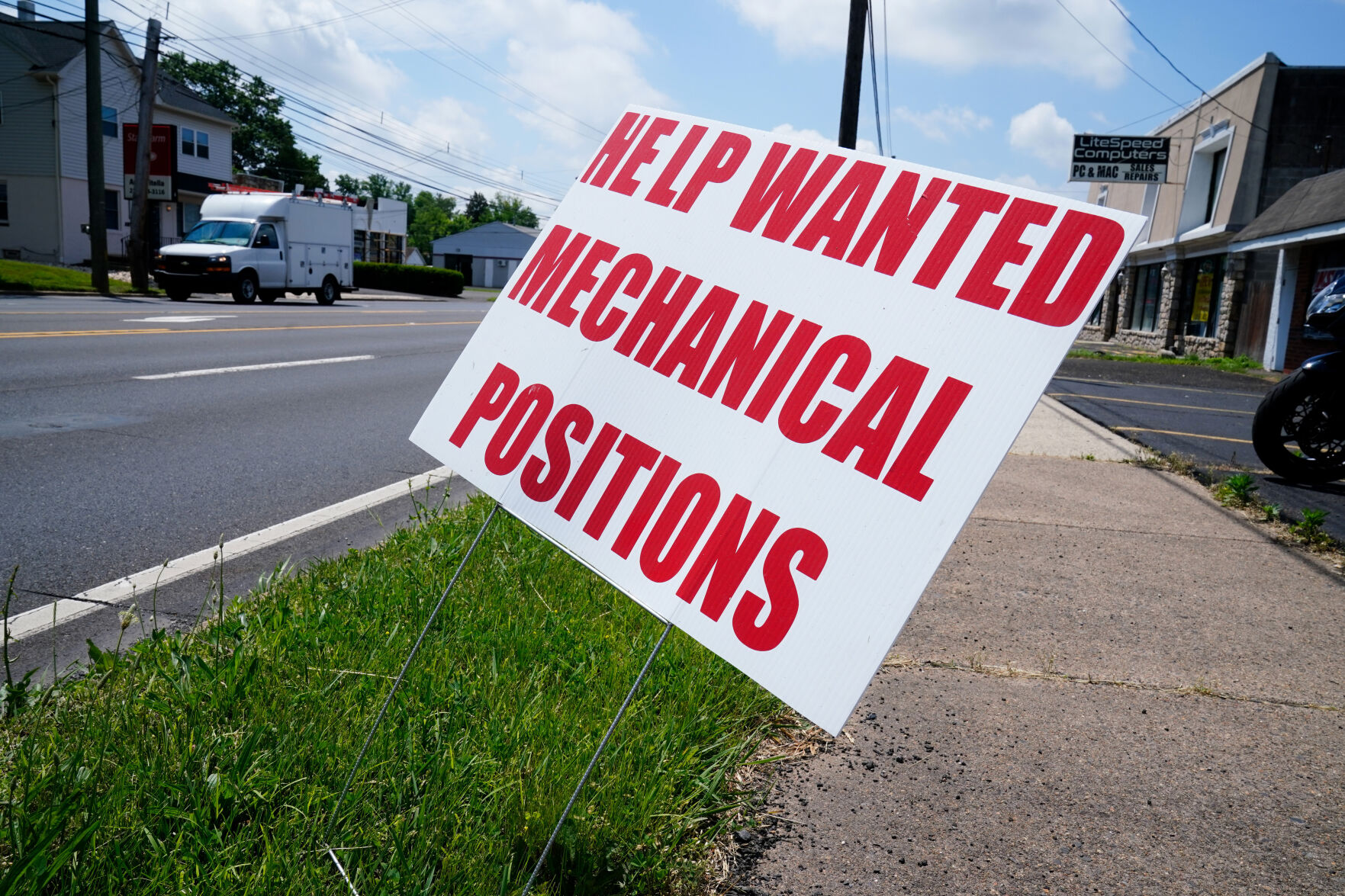 <p>FILE - A help wanted sign is posted on the side of a road in Warminster, Pa., Thursday, June 2, 2022. The Labor Department reports Thursday, Nov. 17, on the number of people who applied for unemployment benefits last week. (AP Photo/Matt Rourke, File)</p>   PHOTO CREDIT: Matt Rourke - staff, AP