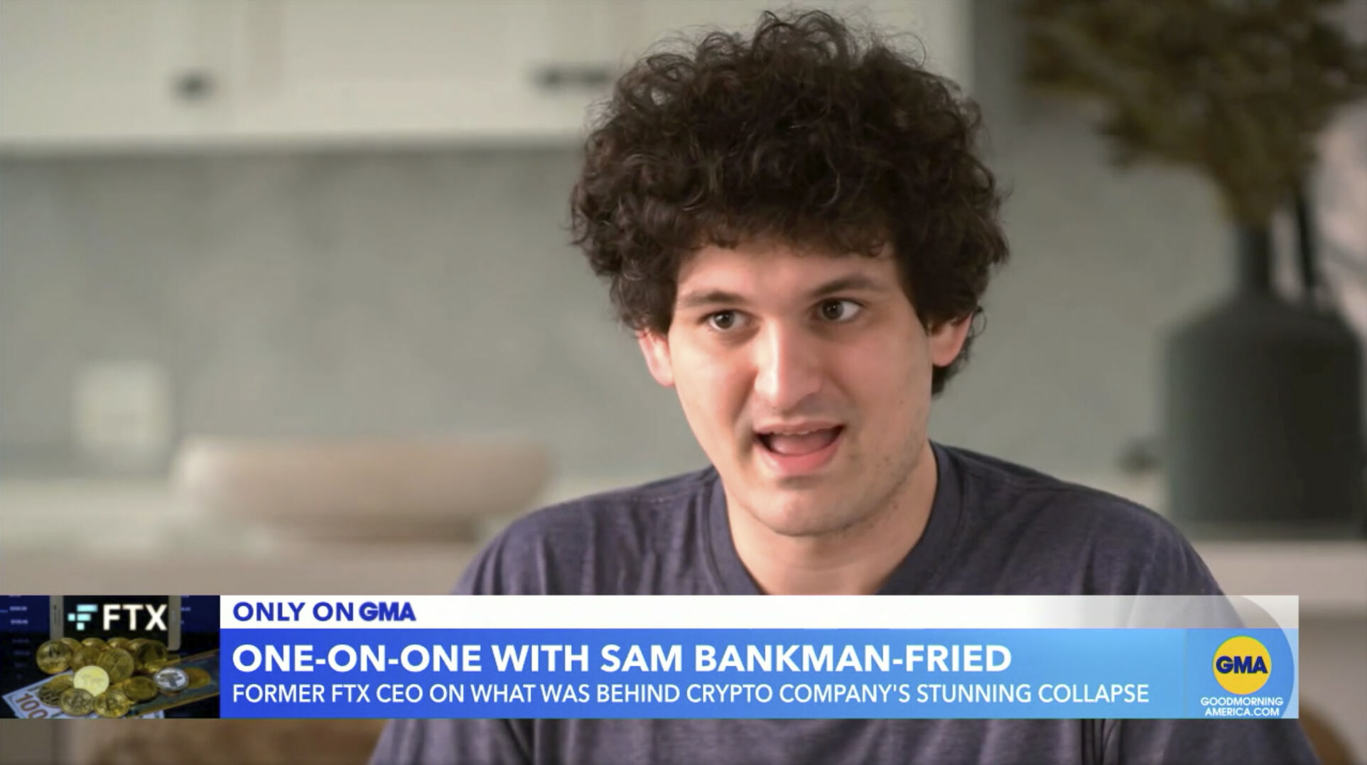 <p>In this screengrab from an interview with ABC News is Sam Bankman-Fried, former CEO of the failed cryptocurrency exchange FTX. The interview, which appeared on the program Good Morning America, took place in the Bahamas island of Nassau where FTX was headquartered. (Good Morning America/ABC News via AP)</p>   PHOTO CREDIT: Uncredited - television, ABC News