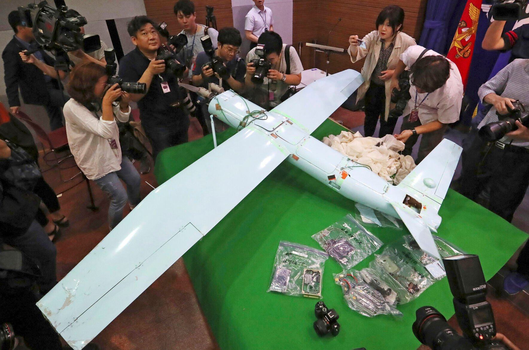<p>FILE - A suspected North Korean drone is viewed at the Defense Ministry in Seoul, South Korea, on June 21, 2017. South Korea said Monday, Dec. 26, 2022, it fired warning shots after North Korean drones violated the South’s airspace. (Lee Jung-hoon/Yonhap via AP, File)</p>   PHOTO CREDIT: Lee Jung-hoon - foreign subscriber, Yonhap