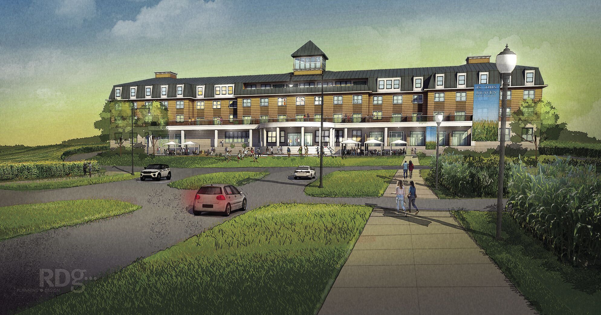A rendering shows the Field of Dreams hotel that will be part of an $80 million expansion to the Dyersville, Iowa, movie site.    PHOTO CREDIT: Courtesy of RDG Planning & Design