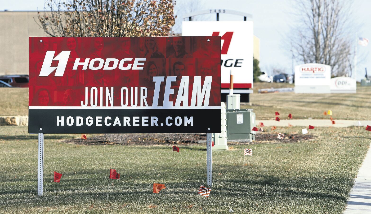 Help wanted signs such as this one posted by Hodge Co. along Chavenelle Road in Dubuque were among many in the tri-state area in 2022.    PHOTO CREDIT: Dave Kettering, Telegraph Herald