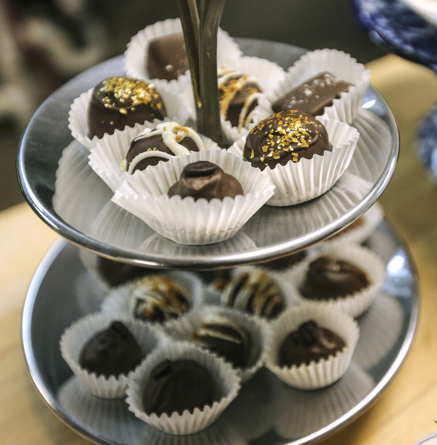 Chocolate truffles that will be part of the array of items available at the Field of Chocolate Dreams chocolate shop to open in February.    PHOTO CREDIT: Dave Kettering