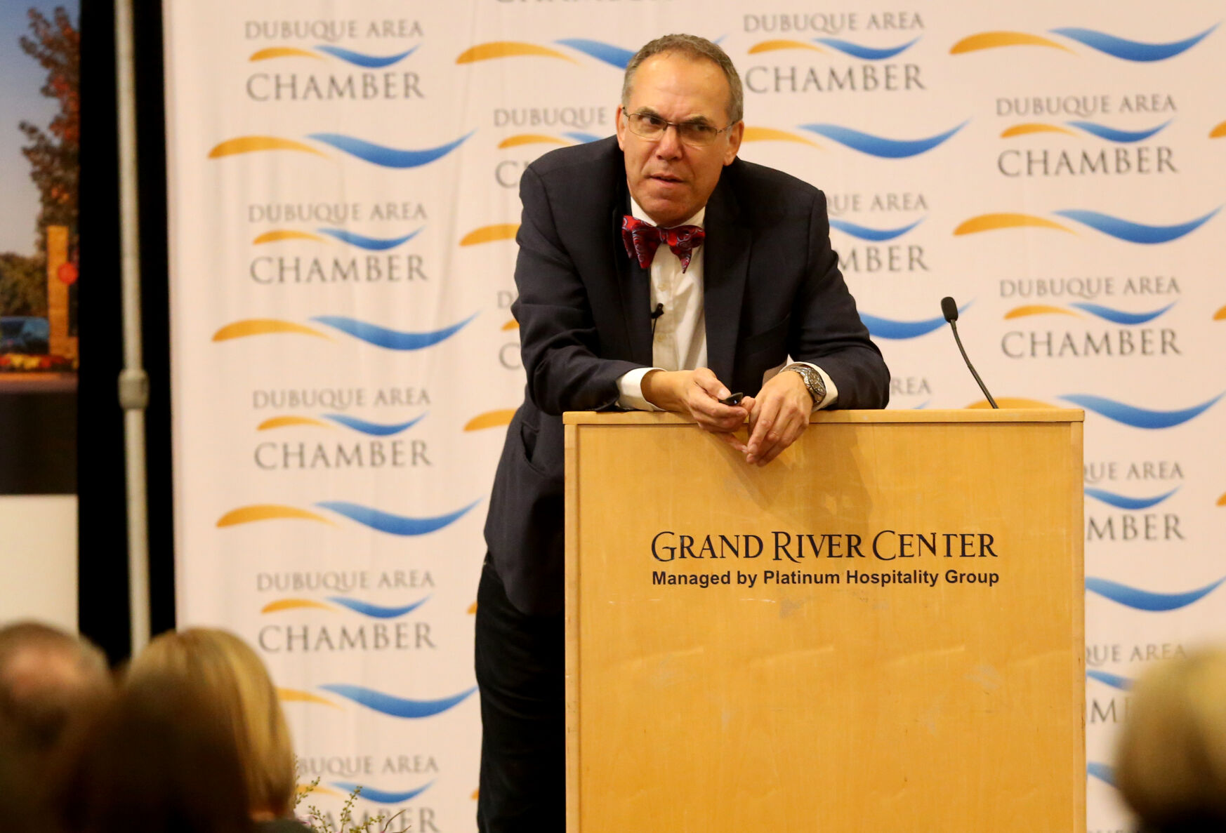 Keynote speaker Elliot Eisenberg addresses a crowd during the Dubuque Area Chamber of Commerce Forecast Luncheon at Grand River Center in Dubuque on Thursday, Jan. 19, 2023.    PHOTO CREDIT: JESSICA REILLY